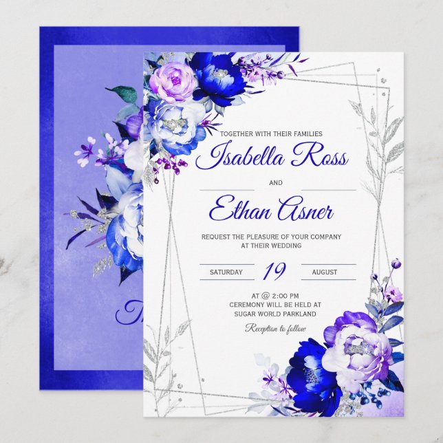 Royal Blue and Purple Wedding Theme Invitation (Front/Back)