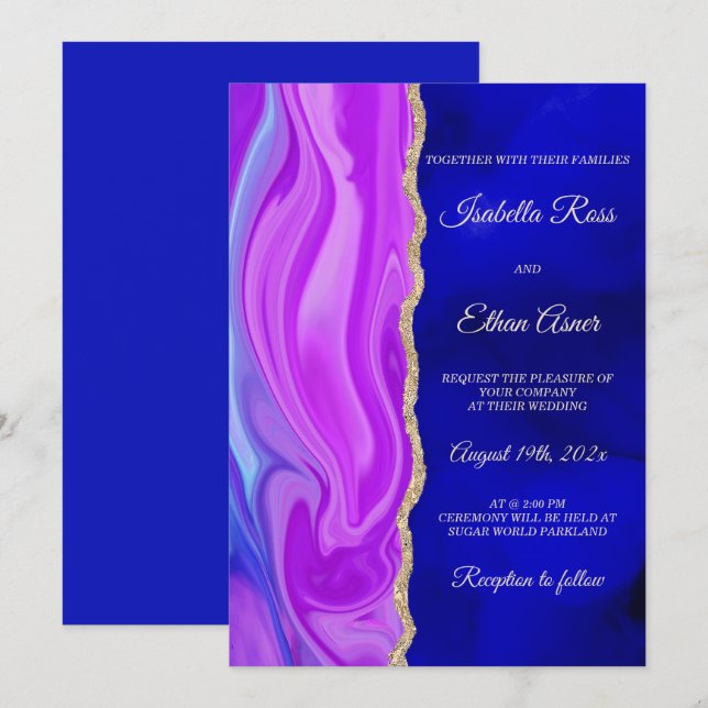 Royal Blue and Purple Wedding Theme Invitation (Front/Back)