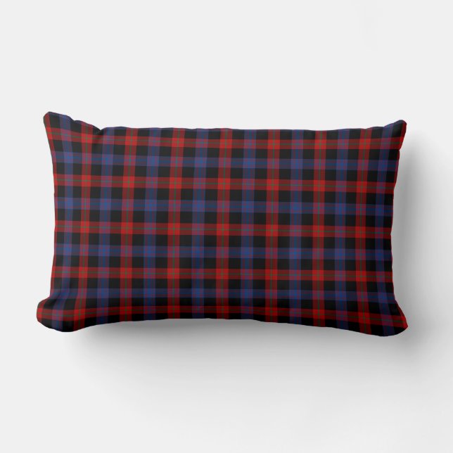 Royal Blue and Red Brown Clan Scottish Plaid Lumbar Cushion (Front)