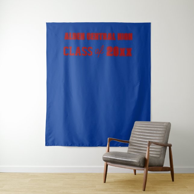 Royal Blue and Red School Colors Photo Backdrop Tapestry (In Situ)
