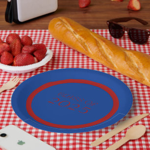 Royal Blue and Red School Colours and Class Year Paper Plate
