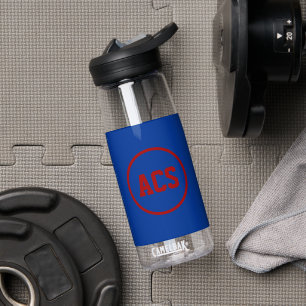 Royal Blue and Red School Colours and Letters Water Bottle