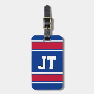 Royal Blue and Red Sport Stripes Personalised Luggage Tag