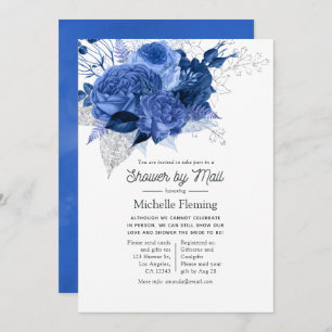 Royal Blue and Silver Floral Bridal Shower by Mail Invitation