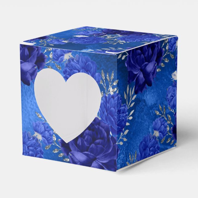 Royal Blue and Silver Floral Favour Box (Front Side)