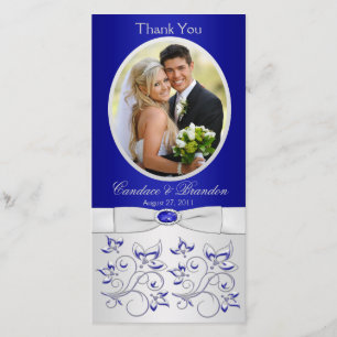 Royal Blue and Silver Floral Photo Card