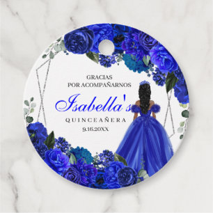 Royal Blue and Silver Floral Quinceanera Circle Fa Favour Tags