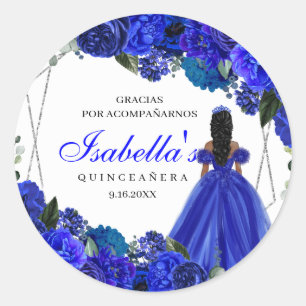 Royal Blue and Silver Floral Quinceanera Classic R Round Sticker
