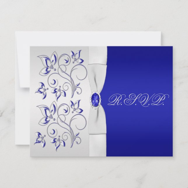 Royal Blue and Silver Floral Reply Card (Front)