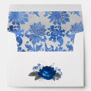 Royal Blue and Silver Floral Wedding Envelope