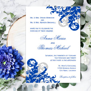 Royal Blue and Silver Flourish Wedding Invitation