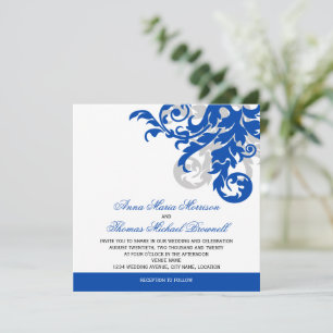 Royal Blue and Silver Flourish Wedding Invitation