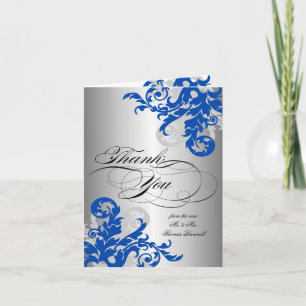 Royal Blue and Silver Flourish Wedding Thank You