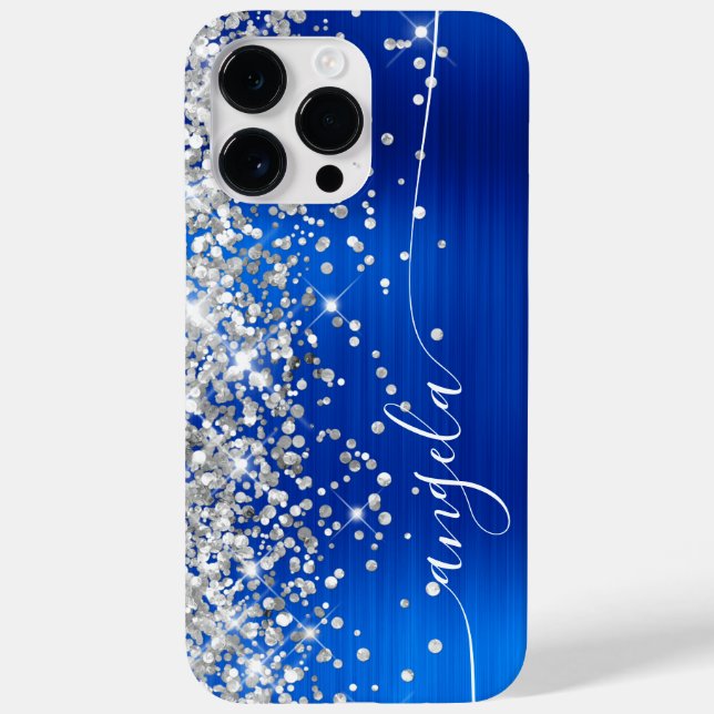 Royal Blue and Silver Glittery Glam Signature Case-Mate iPhone Case (Back)