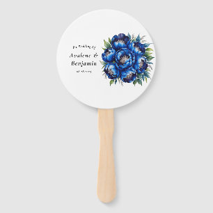 Royal Blue and Silver Glittery Peony Wedding  Hand Fan