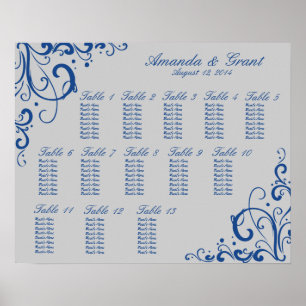 Royal Blue and Silver Grey Flourish Seating Chart