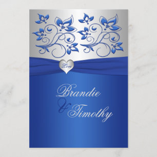 Royal Blue and Silver Heart Wedding Invitation