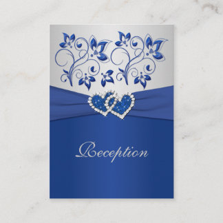 Royal Blue and Silver Joined Hearts Reception Card