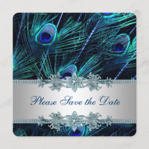 Royal Blue and Silver Peacock Save the Date