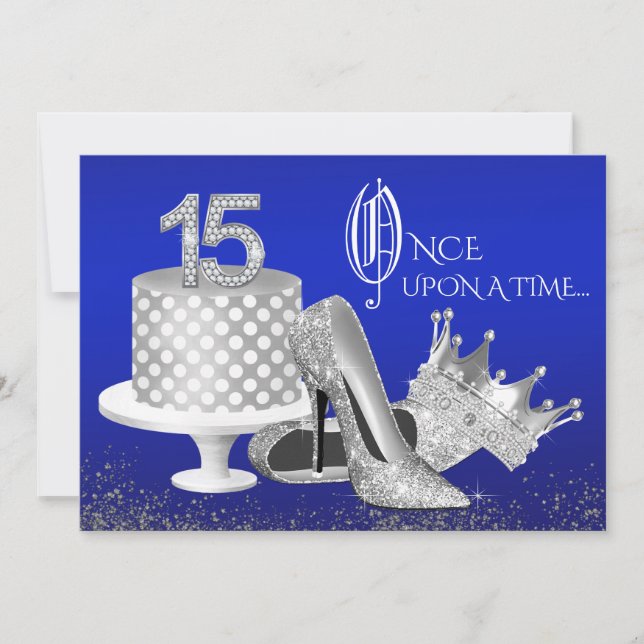 Royal Blue and Silver Quinceanera Invitations (Front)
