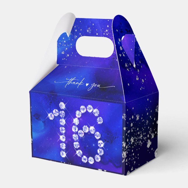 Royal Blue and Silver Sweet 16 decorations Favour Box (Front Side)