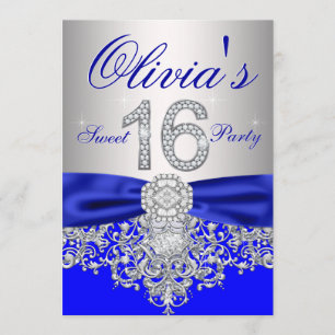 Royal Blue and Silver Sweet 16 Party Invitation