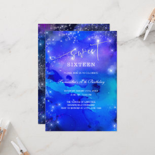 Royal Blue and silver Sweet Sixteen Invitation