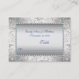 Royal Blue and Silver Swirl Table Place Cards