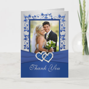 Royal Blue and Silver Thank You Card with Photo