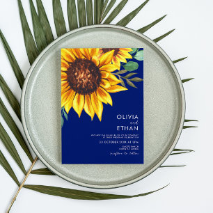Royal Blue and Sunflower Floral Botanical Wedding Invitation