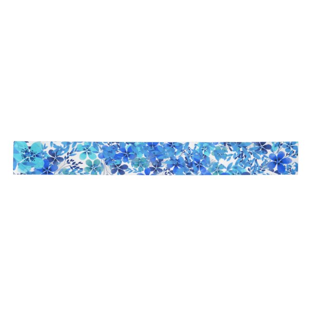 Royal Blue and Turquoise Garden Flowers   Satin Ribbon (Front)