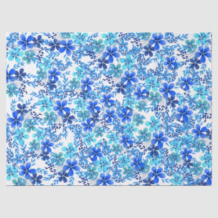 Royal Blue and Turquoise Garden Flowers Tissue Paper