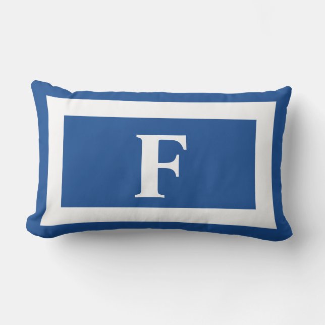 Royal Blue And White Bold Monogram Initial Outdoor Lumbar Cushion (Front)