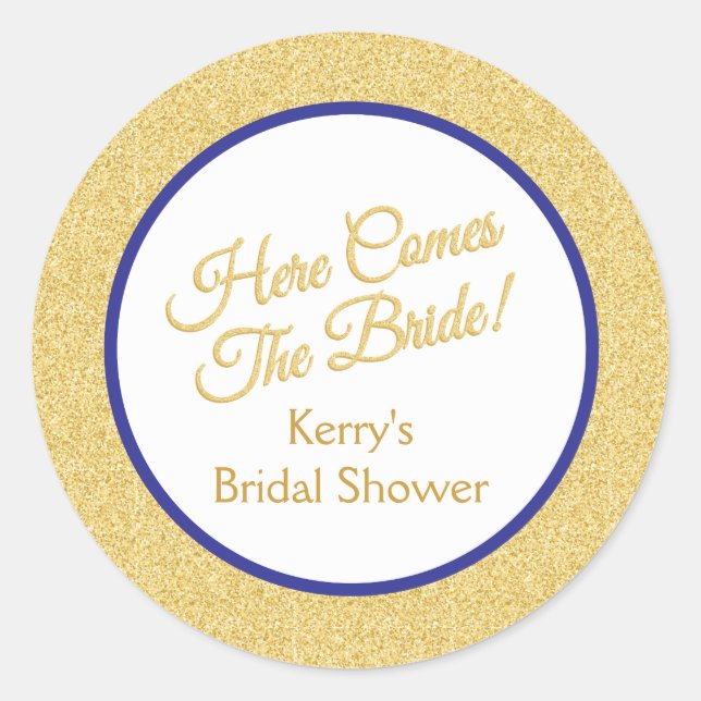 Royal Blue and White Bridal Shower Stickers (Front)