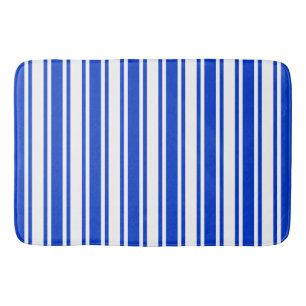 Royal blue and white candy stripes bath mat