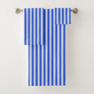 Royal blue and white candy stripes bath towel set