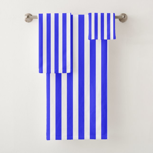 Royal blue and white candy stripes bath towel set (Insitu)