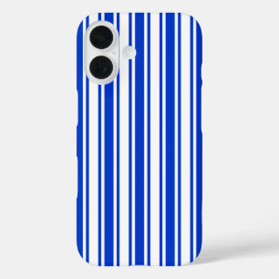 Royal blue and white candy stripes iPhone 16 case