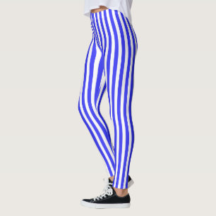 Royal blue and white candy stripes leggings