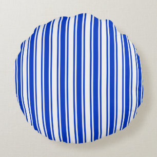 Royal blue and white candy stripes round cushion