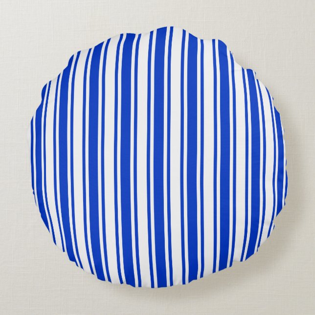 Royal blue and white candy stripes round cushion (Back)