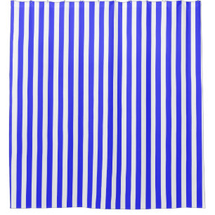 Royal blue and white candy stripes shower curtain