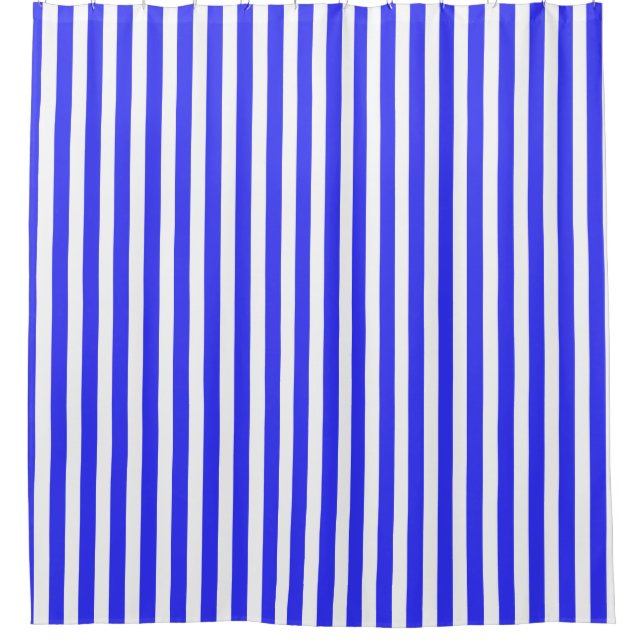 Royal blue and white candy stripes shower curtain (Front)