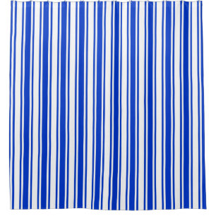 Royal blue and white candy stripes shower curtain