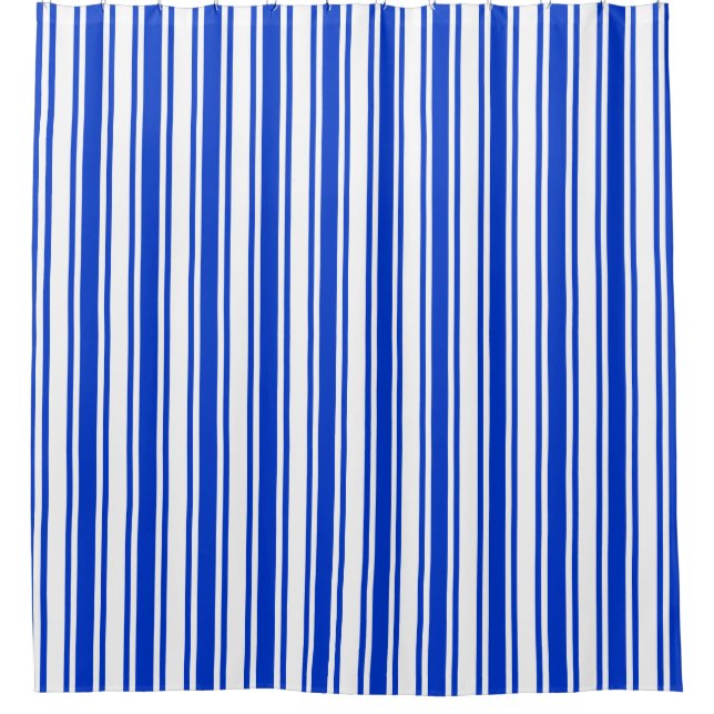 Royal blue and white candy stripes shower curtain (Front)