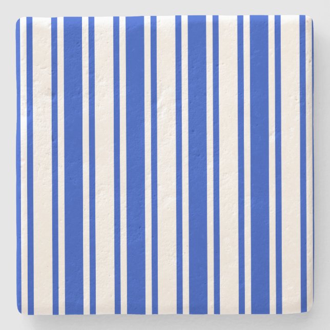 Royal blue and white candy stripes stone coaster (Front)