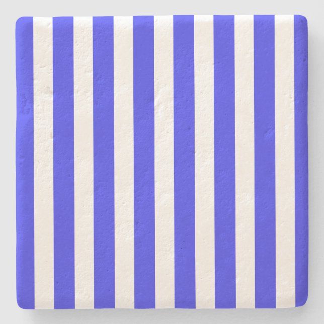 Royal blue and white candy stripes stone coaster (Front)