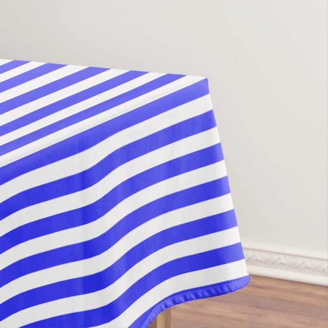 Royal blue and white candy stripes tablecloth (In Situ)
