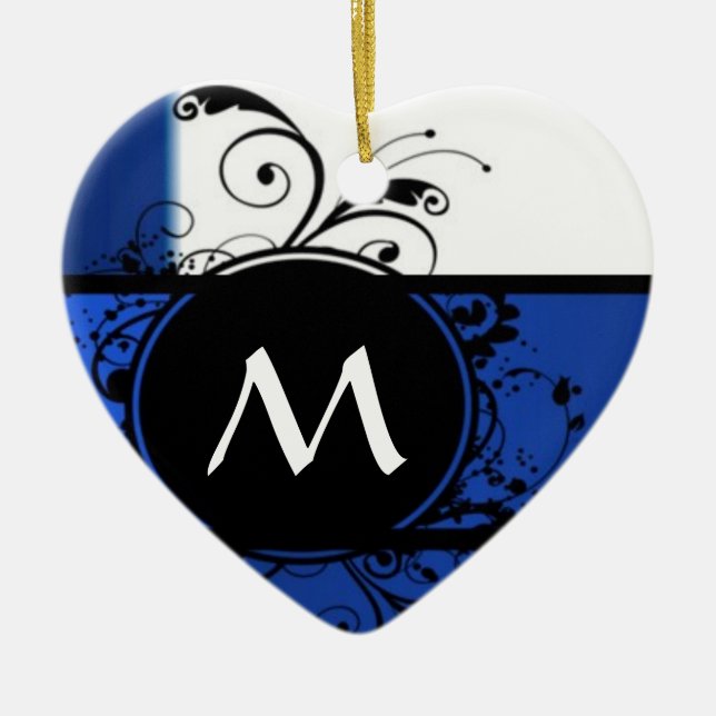 Royal blue and white ceramic tree decoration (Front)