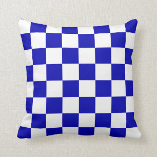 Royal Blue and White Checks Cushion
